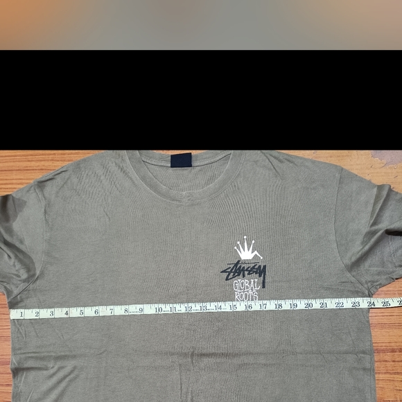 Stussy  Global Roots 50/50 Short Sleeve Tee Dusty Khaki - Picture 12 of 13